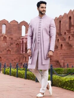 Purple Jacket Style Indowestern For Mens