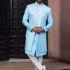 Sky Blue Silk Woven Indo Western Sherwani -Riwaayat Store p1062mw07