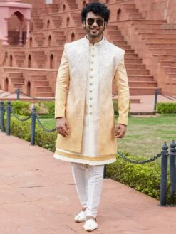 Cream Zari Woven Embroidered IndoWestern