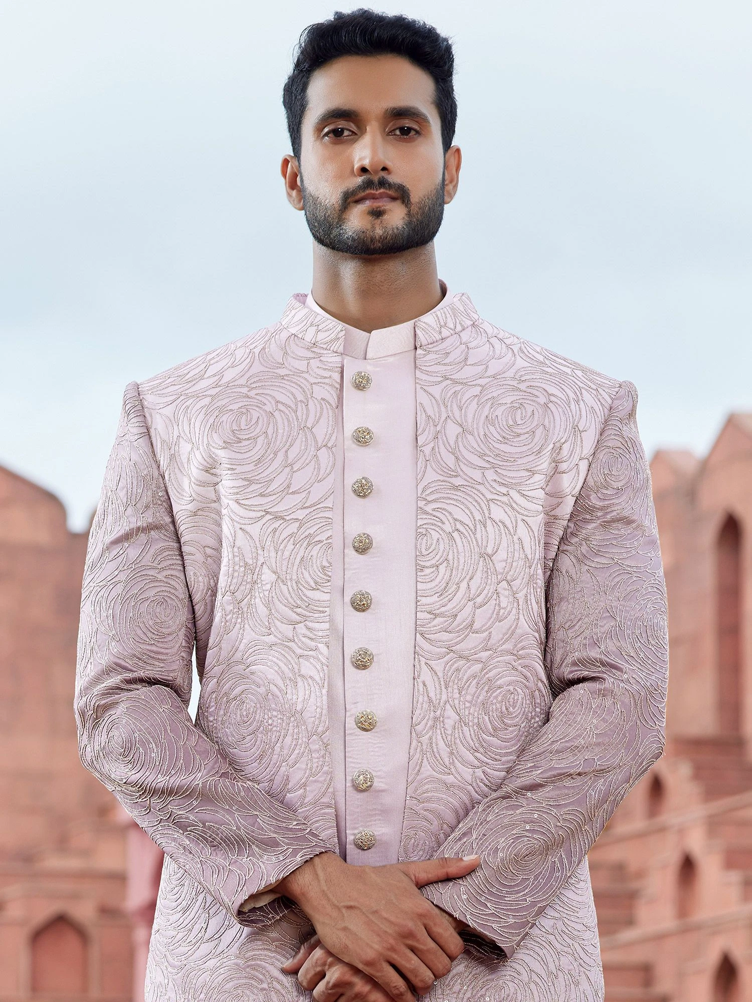 Pink IndoWestern Silk Sherwani For Mens 4 Pink IndoWestern Silk Sherwani For Mens - Image 2