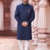 Navy Blue Hand Embroidered Indowestern Sherwani 2 Navy Blue Hand Embroidered Indowestern Sherwani -Riwaayat Store p1063mw10