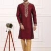 Red Color Kurta Pyjama In Silk Fabrics -Riwaayat Store p1064mw15