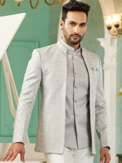 Grey Bandhgala Suit With Embroidered Jacket 9 Grey Bandhgala Suit With Embroidered Jacket -Riwaayat Store p1065mw02 1 4