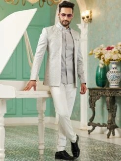 Grey Bandhgala Suit With Embroidered Jacket 8 Grey Bandhgala Suit With Embroidered Jacket -Riwaayat Store p1065mw02 4
