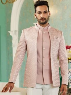 Pink Silk Weaving Mens Jodhpuri Suit With Jacket -Riwaayat Store p1065mw04 1 4