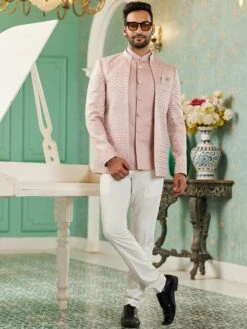 Pink Silk Weaving Mens Jodhpuri Suit With Jacket -Riwaayat Store p1065mw04 4