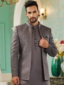 Grey Mens Jodhpuri Suit With Embroidered Jacket -Riwaayat Store p1065mw08 1 4