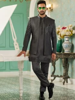 Black Party Wear Jacket Style Jodhpuri Suit -Riwaayat Store p1065mw09 4