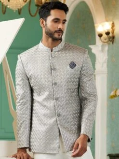 Grey Stylish Jodhpuri Suit For Mens In Silk 9 Grey Stylish Jodhpuri Suit For Mens In Silk -Riwaayat Store p1065mw10 1 4