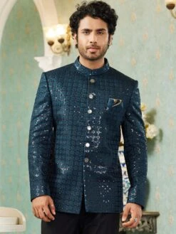 Royal Blue Mens Sequined Jodhpuri Suit -Riwaayat Store p1065mw12 1 3