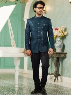 Royal Blue Mens Sequined Jodhpuri Suit -Riwaayat Store p1065mw12 3