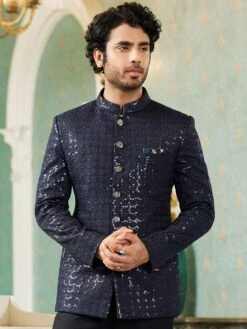 Deep Blue Designer Bandhagla Suit For Mens -Riwaayat Store p1065mw14 1 3