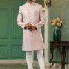 Pastel Pink Jacquard Silk Indowestern For Mens -Riwaayat Store p1066mw11