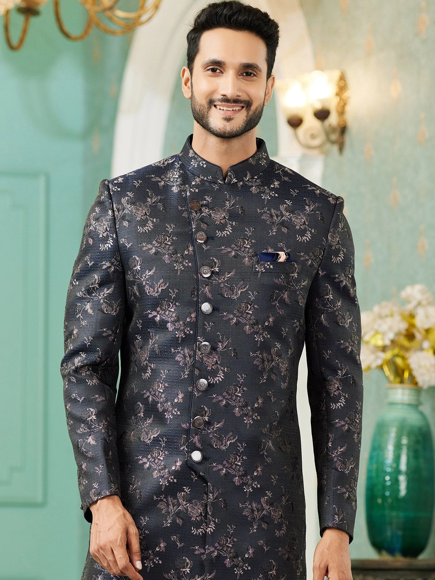 Black Italian Fabric Mens Indowestern 4 Black Italian Fabric Mens Indowestern - Image 2