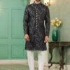 Black Mens Indowestern In Floral Weaving