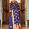Blue Floral Woven Festive Handloom Silk Saree
