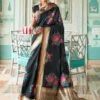 Black Floral Woven Saree In Handloom Silk -Riwaayat Store p2001sr05