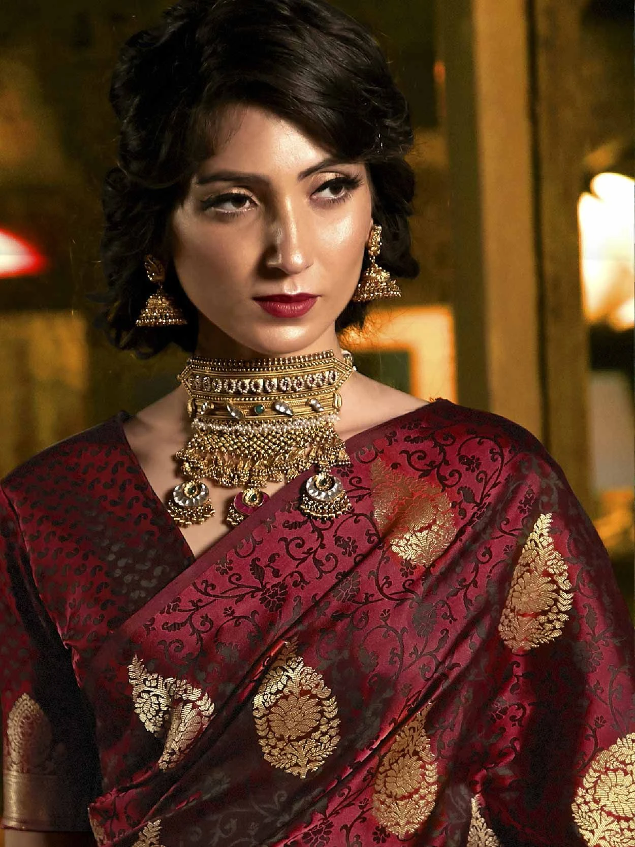 Maroon Traditional Saree With Zari Weaving 4 Maroon Traditional Saree With Zari Weaving - Image 2