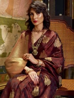 Maroon Festive Saree With Zari Weaves -Riwaayat Store p2002sr05 1