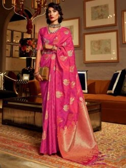 Pink Festive Saree With Zari Weaves