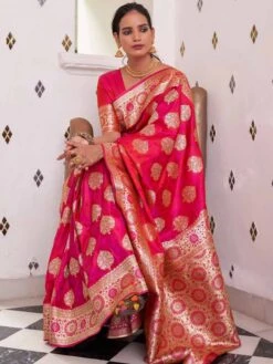 Pink Zari Woven Festive Saree In Silk -Riwaayat Store p2004sr01 1
