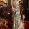 Silver Party Wear Woven Saree In Satin -Riwaayat Store p2005sr04