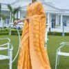 Yellow Woven Party Wear Saree In Chikankari