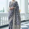 Grey Woven Party Wear Saree In Chikankari
