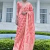 Peach Party Wear Woven Saree In Chikankari -Riwaayat Store p2006sr06