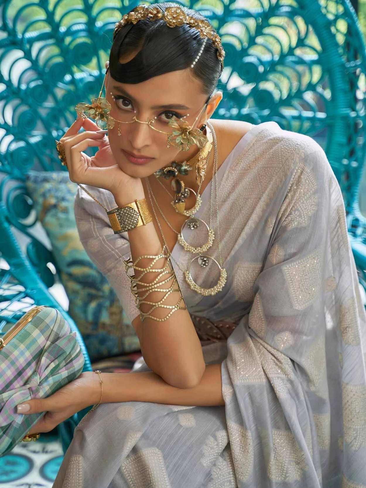 Grey Chikankari Party Wear Saree In Silk 4 Grey Chikankari Party Wear Saree In Silk - Image 2