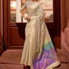 Beige Zari Woven Traditional Silk Saree -Riwaayat Store p2008sr02