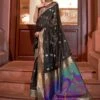 Black Woven Traditional Saree In Handloom Silk -Riwaayat Store p2008sr03