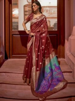 Brown Zari Woven Traditional Silk Saree