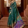 Green Woven Traditional Saree In Handloom Silk -Riwaayat Store p2008sr06