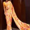 Yellow Party Wear Saree With Floral Prints -Riwaayat Store p2009sr01