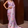 Purple Floral Print Party Wear Saree -Riwaayat Store p2009sr03