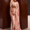 Beige Floral Printed Saree In Satin -Riwaayat Store p2009sr09