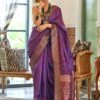 Kalki Koechlin Purple Festive Saree In Organza -Riwaayat Store p2011sr03 2