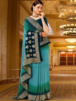 Blue Festive Chikankari Saree In Georgette