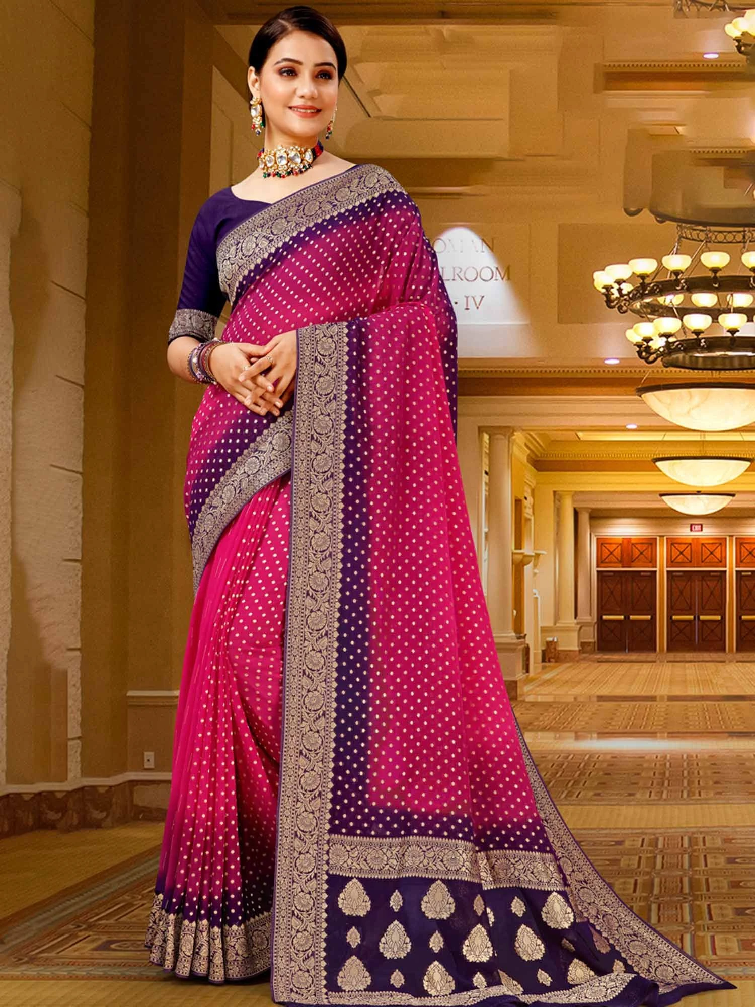 Pink Embroidered Georgette Saree 3 Pink Embroidered Georgette Saree