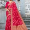 Pink Bridal Saree With Zari Work