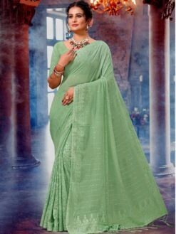 Green Art Silk Saree With Embroidery