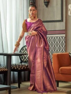 Purple Party Wear Saree With Zari Weaves