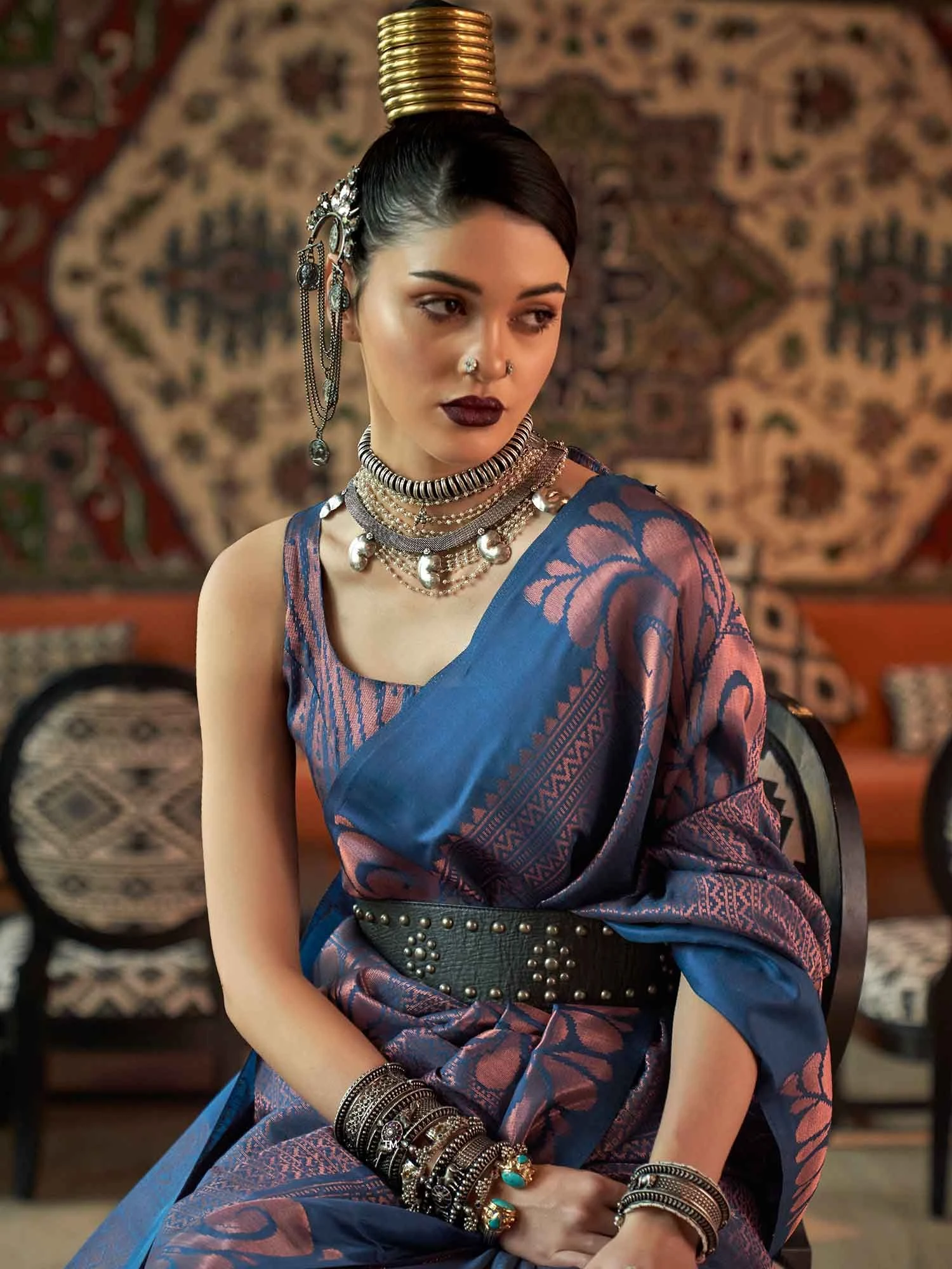 Blue Zari Weaved Party Wear Saree 4 Blue Zari Weaved Party Wear Saree - Image 2