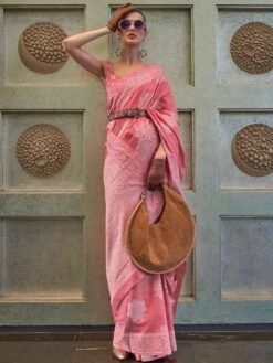 Pink Silk Saree With Chikankari Work