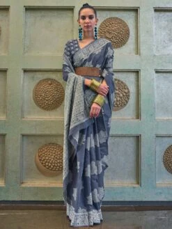 Grey Festive Saree With Chikankari Work