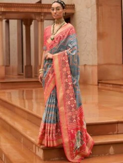 Blue Party Wear Patola Silk Saree