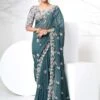 Blue Organza Saree With Embroidered Boder -Riwaayat Store p2031sr01