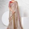 Beige Mirror Embellished Organza Saree