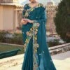 Blue Embroidered Border Wedding Saree In Silk -Riwaayat Store p2036sr01